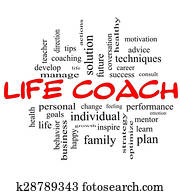 Life Coach Word Cloud Concept in red caps Life Coach Word Cloud Concept in red caps