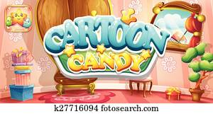 Set of horizontal banners and icons to computer game cartoon candy Set of horizontal banners and icons to computer game cartoon candy