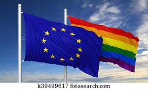 3d rendering gay flag with EU flag 3d rendering gay flag with EU flag