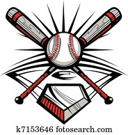 basebol, ou, softball, cruzado, morcegos, w