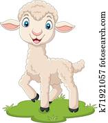 Cartoon happy lamb on the grass Cartoon happy lamb on the grass