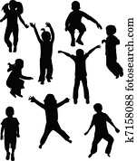 crianças, silhuetas