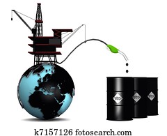 Globe with oil rig and petroleum drums Globe with oil rig and petroleum drums