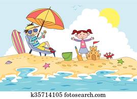 kinder, machen, sand burg, in, sommerlager kinder, machen, sand burg, in, sommerlager