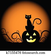 kürbis, und, katz kürbis, und, katz