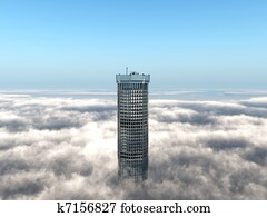Office building rising above the clouds Office building rising above the clouds