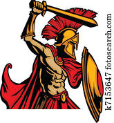 trojan, mascote, corporal, com, espada, e, s