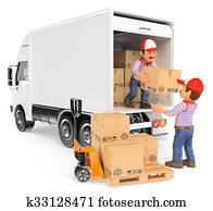 3D Workers unloading boxes from a truck 3D Workers unloading boxes from a truck