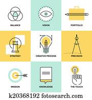Creative process design flat line icons Creative process design flat line icons