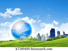 Green planet against blue sky and clean nature Green planet against blue sky and clean nature