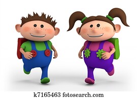 school kids running