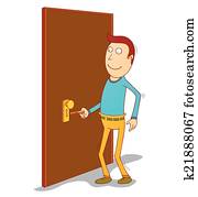 Man unlocking a door Clip Art | k55651188 | Fotosearch