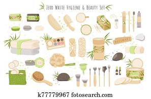 vektor, satz, von, schoenheit, und, hygiene, null, verschwendung, products., brush,, natürlich, soap,, organische, package,, menstrual, cloths,, polster, und, aufmachung, accessoirs, mit, bamboo,, watte, decoratives., ?kologie, set. vektor, satz, von, schoenheit, und, hygiene, null, verschwendung, products., brush,, natürlich, soap,, organische, package,, menstrual, cloths,, polster, und, aufmachung, accessoirs, mit, bamboo,, watte, decoratives., ?kologie, set.