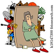 אישה, עם, a, מלא, ארון