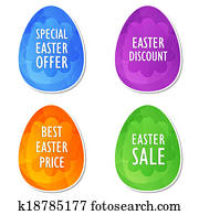 חג הפסחה, sale,, offer,, הנחה, ו, מחיר, דגלים, -, ארבעה, צבעים, ביצים, מדבקות, עם, קפוץ, חיננית, flowers,, עסק, קניות, חופשה, concept,, דירה, עצב