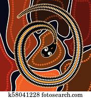 Aboriginal art vector painting with snake. Aboriginal art vector painting with snake.