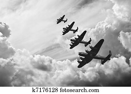Black and white retro image of Batttle of Britain WW2 airplanes Black and white retro image of Batttle of Britain WW2 airplanes