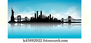 blau, new york city skyline, vektor blau, new york city skyline, vektor