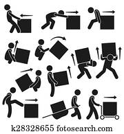 hombre, caja móvil, acciones, posturas