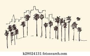 Los Angeles, California, Skyline Engraved Sketch Los Angeles, California, Skyline Engraved Sketch