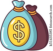 Money bag icon, cartoon style