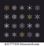 Snowlakes set, geometric Christmas pattern and background Snowlakes set, geometric Christmas pattern and background