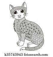Download Clipart of Vector color sketch fluffy Maine Coon cat ...