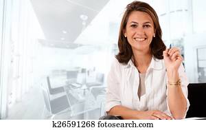 לחייך אישה, ב, a, עסק, סביבה