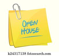 casa aberta, memorando, poste, ilustração