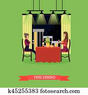 Fine dining concept vector illustration in flat style.