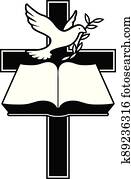 נוצרי, cross,, תנך, ו, יונה, עם, ענף של זית, הפרד, וקטור, דוגמה