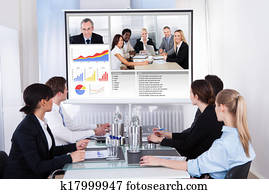 businesspeople, in, videokonferenz, an, geschäftstreffen