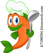 caricatura, cozinheiro, peixe