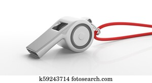 Coach whistle with red string isolated on white background. 3d illustration Coach whistle with red string isolated on white background. 3d illustration
