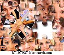 Group of business people in pieces of a puzzle 