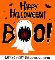 Halloween illustration - ghost shouting boo Halloween illustration - ghost shouting boo