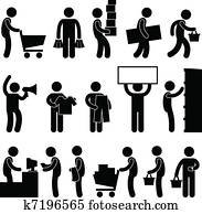 homem, pessoas, carro shopping, fila, venda