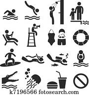 piscina, mare, spiaggia, icona, simbolo
