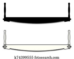 Two man saw. Carpenter tools. Thin line and silhouette icons Two man saw. Carpenter tools. Thin line and silhouette icons