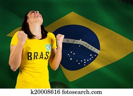 Composite image of excited football fan in brasil tshirt Composite image of excited football fan in brasil tshirt