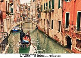 gôndola, ligado, canal, em, veneza