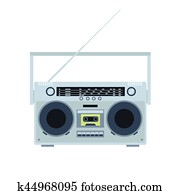 Magnetic tape cassette player. Vintage radio. Front view. Flat illustration. Magnetic tape cassette player. Vintage radio. Front view. Flat illustration.