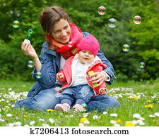 mutter, mit, baby, park