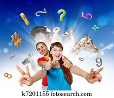 School girl and education objects and symbols