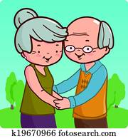 Senior couple holding hands. Vector illustration
