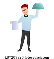 White shirt waiter icon, cartoon style White shirt waiter icon, cartoon style