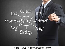 Businessman writing SEO process Businessman writing SEO process