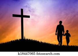 father and son praying under the cross father and son praying under the cross