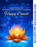 Golden lotus shaped diya on abstract Diwali background Golden lotus shaped diya on abstract Diwali background