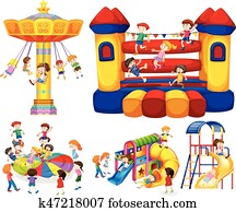 kinder, spielen, auf, verschieden, reitet kinder, spielen, auf, verschieden, reitet
